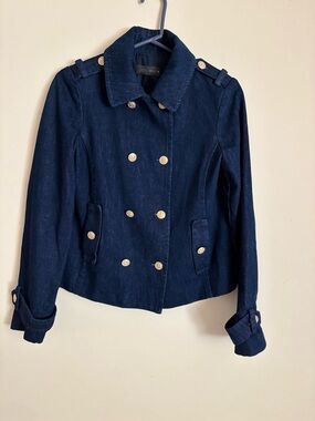 Zara Dark Blue Double-Breasted  Pea Coat with Gold Buttons